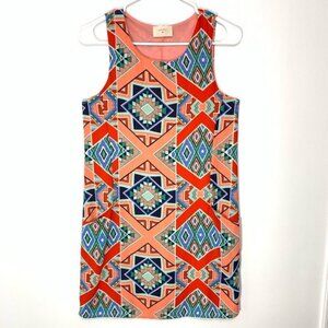 Everly Blue Red and Peach Aztec Print Dress Size S